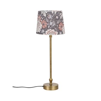 Mosiężna lampa stołowa z abażurem w kwiaty Liam